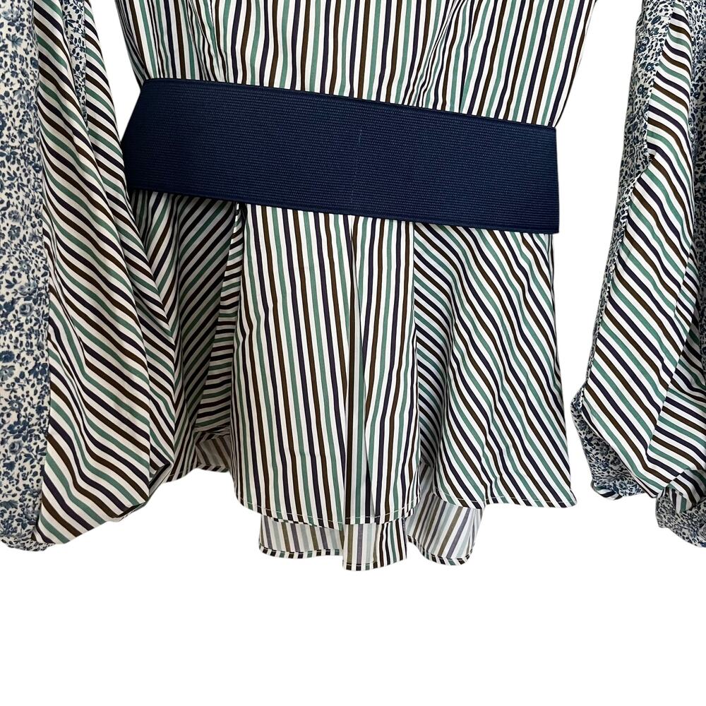 Silvia Tcherassi Celestia Belted Puff Sleeve Striped White Blue Blouse Size M - Picture 11 of 16